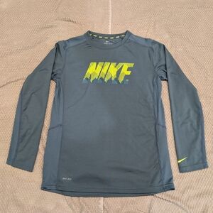 Nike Dri-FIT Long Sleeve Athletic Top - Gray with Neon Yellow Logo